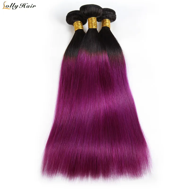 

T1B/PURPLE Ombre Malaysian Straight Hair Weave 3 Bundles 100% Human Hair Bundles Free Shipping Lolly Non Remy Hair Extensions