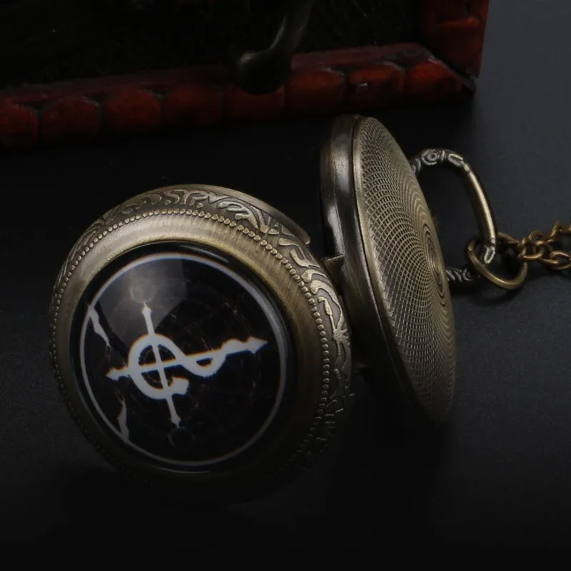 Janpan Аниме косплэй Стальной алхимик тема бронза стекло купол кварцевые карманные часы с цепочки и ожерелья цепи подарок для обувь