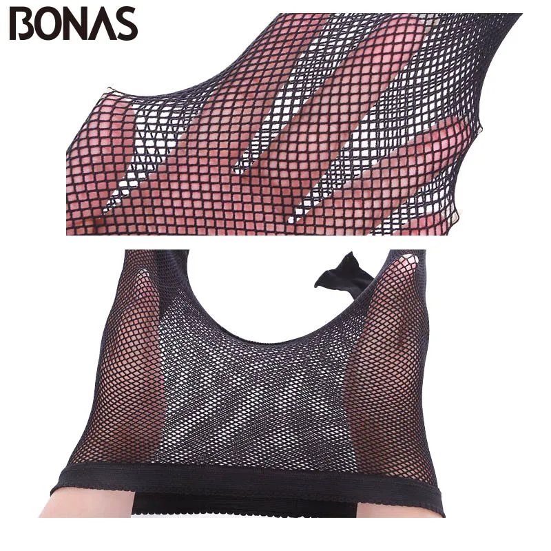 BONAS нейлоновые сетчатые колготки женские тонкие черные модные однотонные