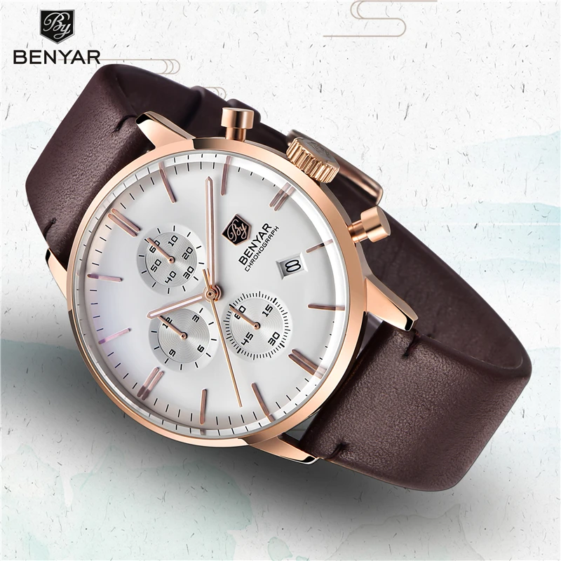 New Benyar Men's Watches Multi-Function Wristwatches Mens Top Luxury Brand Watch Male Sport Quartz Chronograph Relogio Masculino