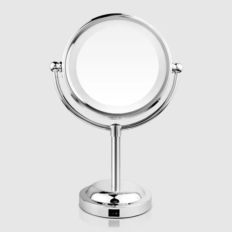  Makeup Mirro With LED Light 6 Inch Professional Silver Round Double Side Desktop Revolving 1:3 Magn - 32945568794