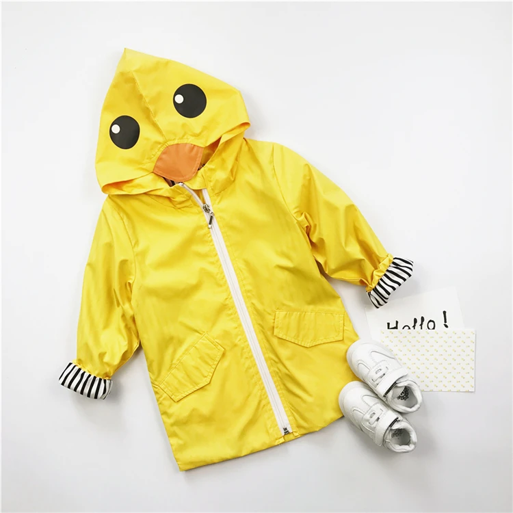 

2017 New Cute Baby Girls Toddler Yellow Duck Cardigan Jacket Long Windbreaker Waterproof Raincoat Kids Autumn Top Outfits