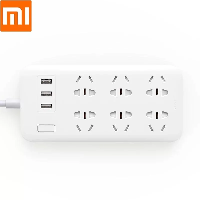 

Original Xiaomi Mijia Mi Power Socket Strip 2.1A Fast Charging 3 USB Extension Socket Plug 6 Outlet Sockets Patch panel Strip