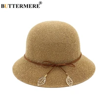 BUTTERMERE, Панама, летние женские шапки для рыбалки, с листьями, цвета хаки, дизайнерские, элегантные, женские, пляжные, от солнца, складные, весенние, Гавайские, повседневные