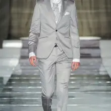 Модные серебристо-серый сатин Жених Смокинги для женихов Slim Fit итальянский Стиль Мужская Свадебная вечеринка Костюмы Жених Костюм(куртка+ Брюки для девочек+ жилет) TERNO