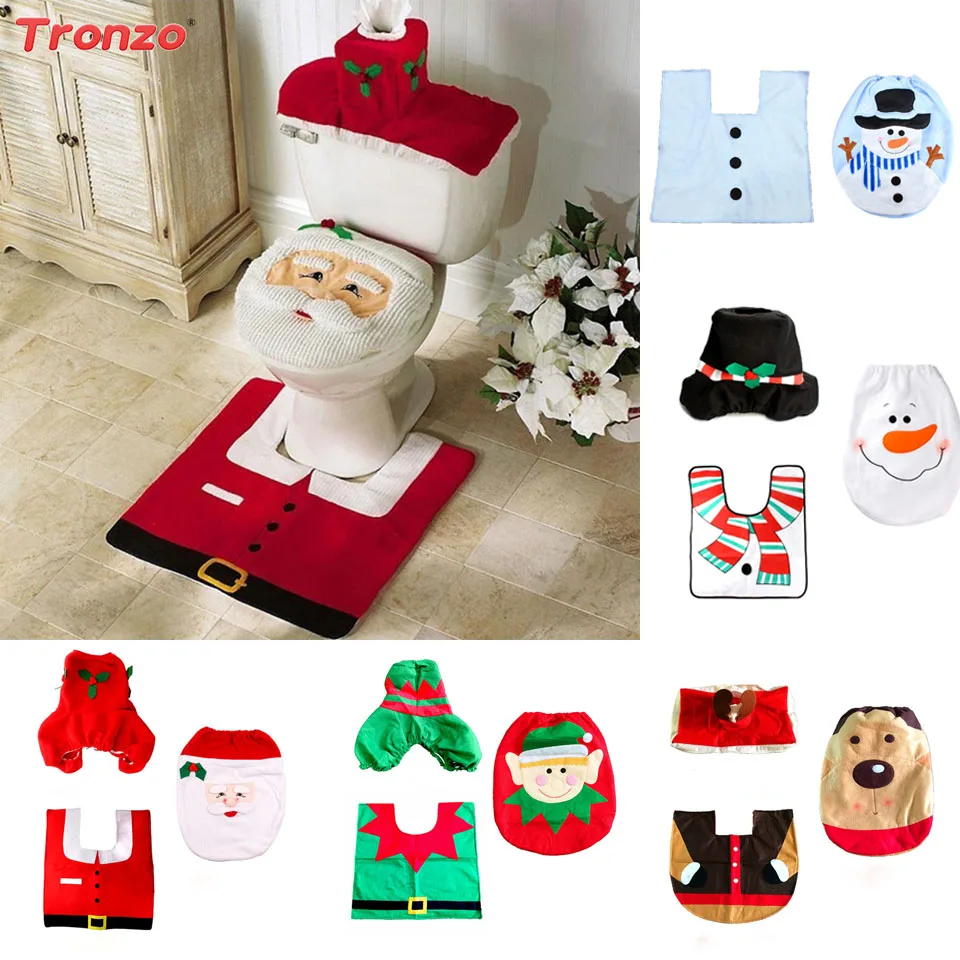 Tronzo Christmas Bathroom Set 3pcs/set Natal Cloth Santa Claus Rug Seat
