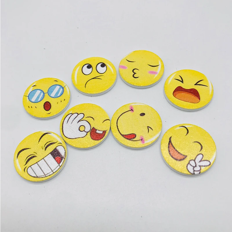 

25mm Lovely Fasteners DIY Handmade Expression Pattern Wooden Buttons Mixed Color Decorative Sewing Buttons Scrapbooking 5 pcs