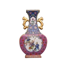 Эмаль Yongzheng год династии Цин Золотой плоская ваза двойной Eears античный фарфор коллекция античный фарфор