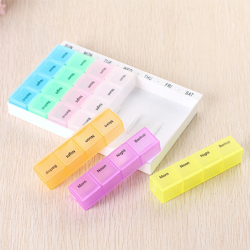 

7 Day Pill Medicine Tablet pillbox Dispenser Organizer Case with 28 compartments pill box multicolor container for medicines