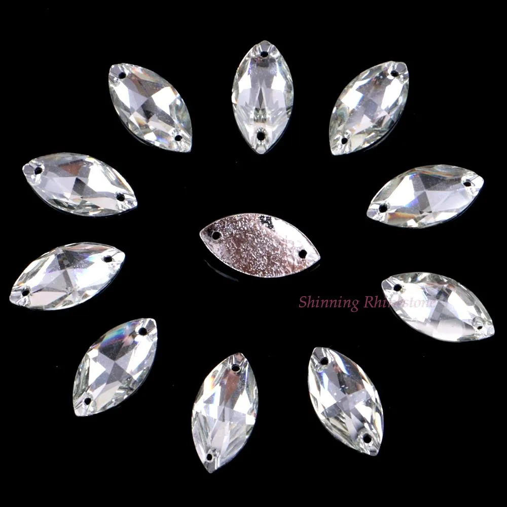 6x12mm Horse Eye Shape Marquise Clear Crystal Silver Base Sew On