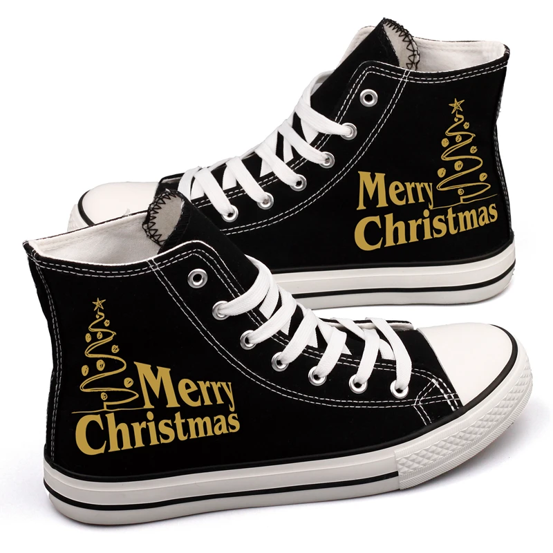 Merry Christmas Print Santa Claus Canvas Shoes High Top Black White Casual Walking Shoes Men Flat Tenis Espadrilles Chaussures Merry Christmas Print Santa Claus Canvas Shoes High Top Black White Casual Walking Shoes Men Flat Tenis Espadrilles Chaussures
