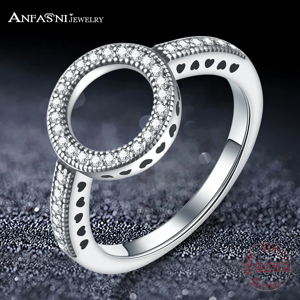 

ANFASNI 100% Genuine 925 Sterling Silver Forever Heart Ring Circle Round Finger Rings For Women Wedding Jewelry PSRI0139-B