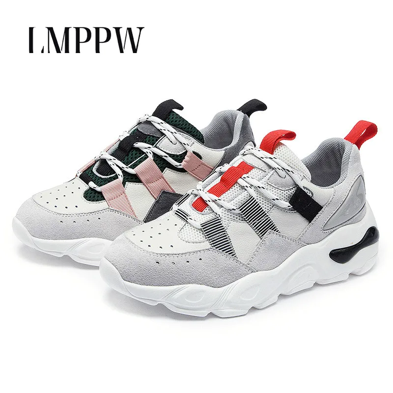 

Fashion Style Women Shoes Casual Running Sports Shoes Genuine Leather Chunky Sneakers Breathable Lace Up Woman's Singles Shoes