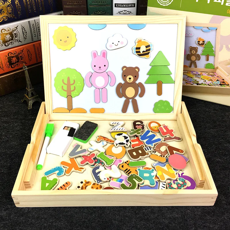 

Children's Early Education Wooden jigsaw Puzzle Cartoon Alphanumeric Animal Puzzle Multifunctional Magnetic Puzzle Drawing Board