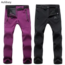 Aufdiazy Winter Men Women Fleece Softshell Camping Hiking Pants Outdoor Sports Waterproof Windproof Thermal Male Trousers JM019