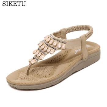 

2019 new bohemian style women's shoes summer toe sandals simple comfortable beach shoes rhinestone tassel flat shoes c409