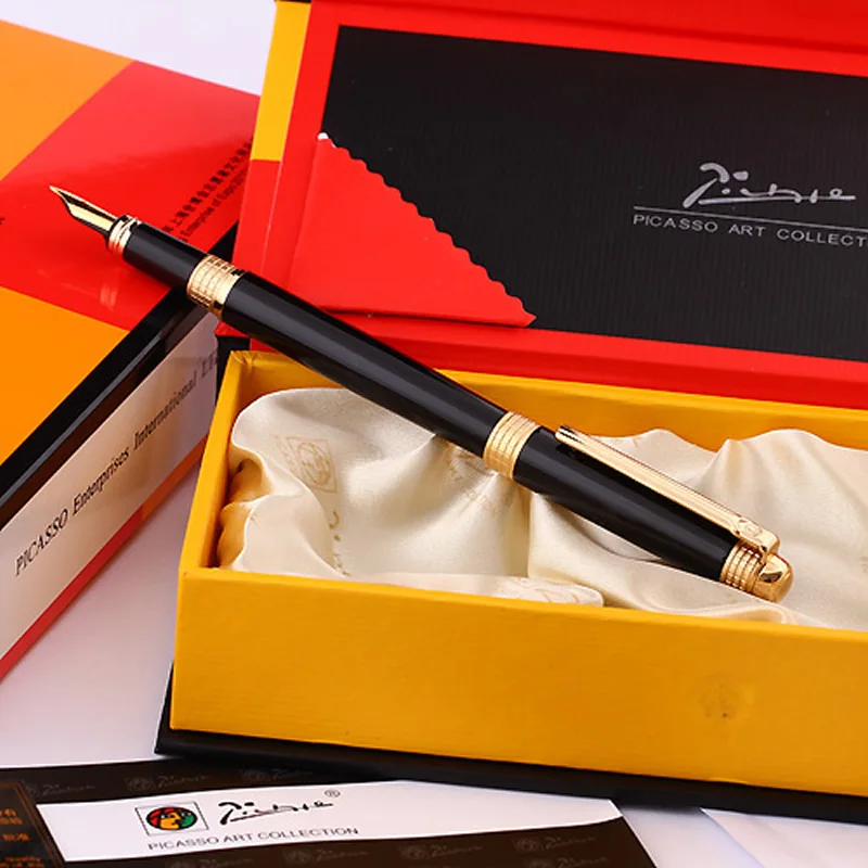 Пикассо Pimio 909 Высокое качество золото/серебро зажим черная авторучка Iraurita перо металлические подарочные чернильные ручки канцелярские принадлежности с коробкой