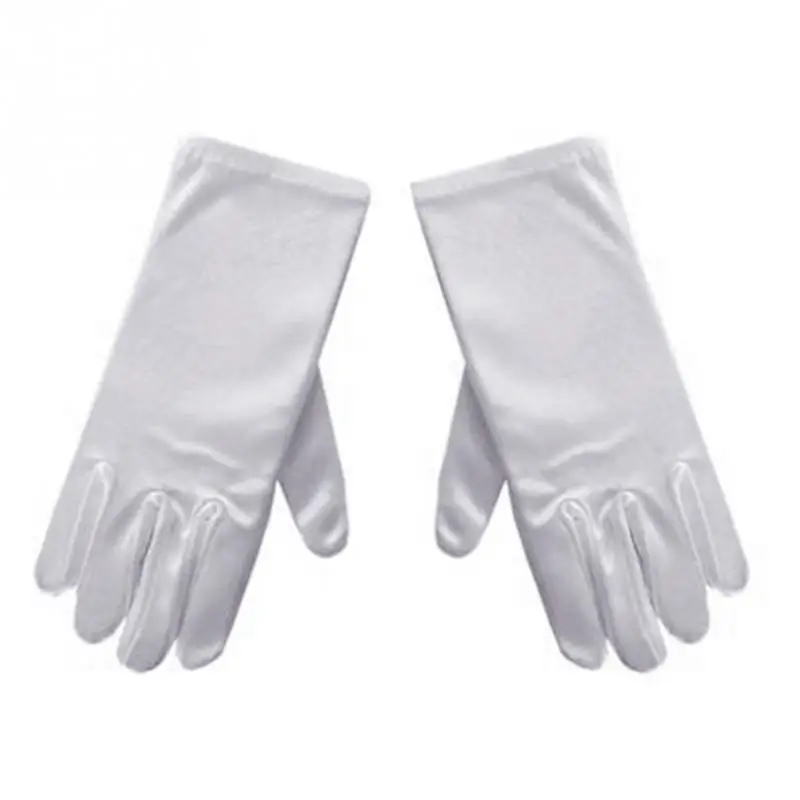 Детские белые короткие Сатиновые перчатки для мальчиков и девочек, эластичные перчатки для танцев