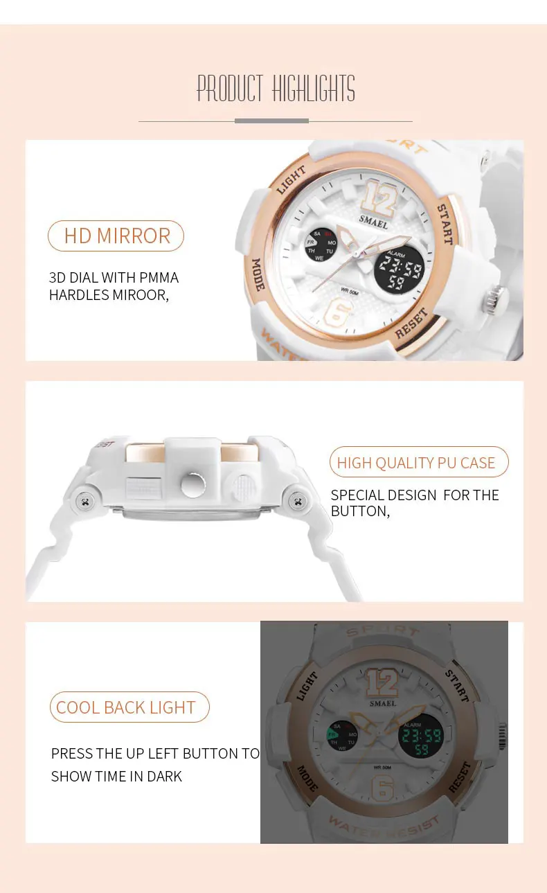 Sport Watches for Women SMAEL Ladies Watches Casual LED Digital White Clock Woman Elegant relojes mujer Women Watches Waterproof