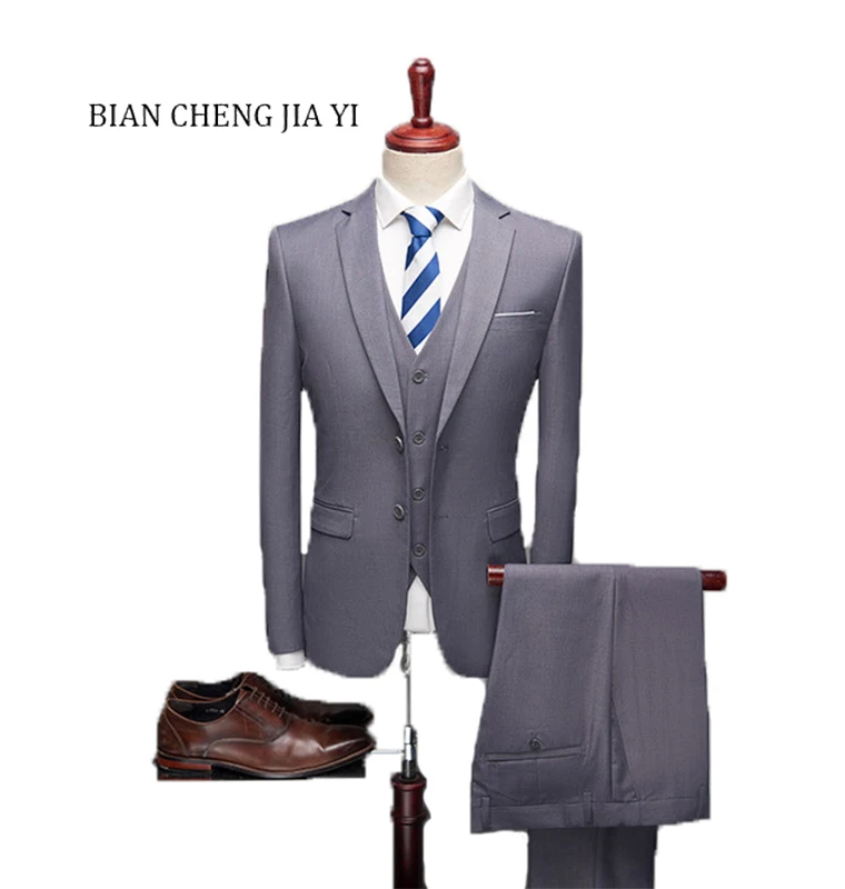 

( Jackets +Vest+ Pants ) 2019 New Men's Fashion Boutique Solid color Wedding Formal Suits Mens Casual Business Suits Male Blazer