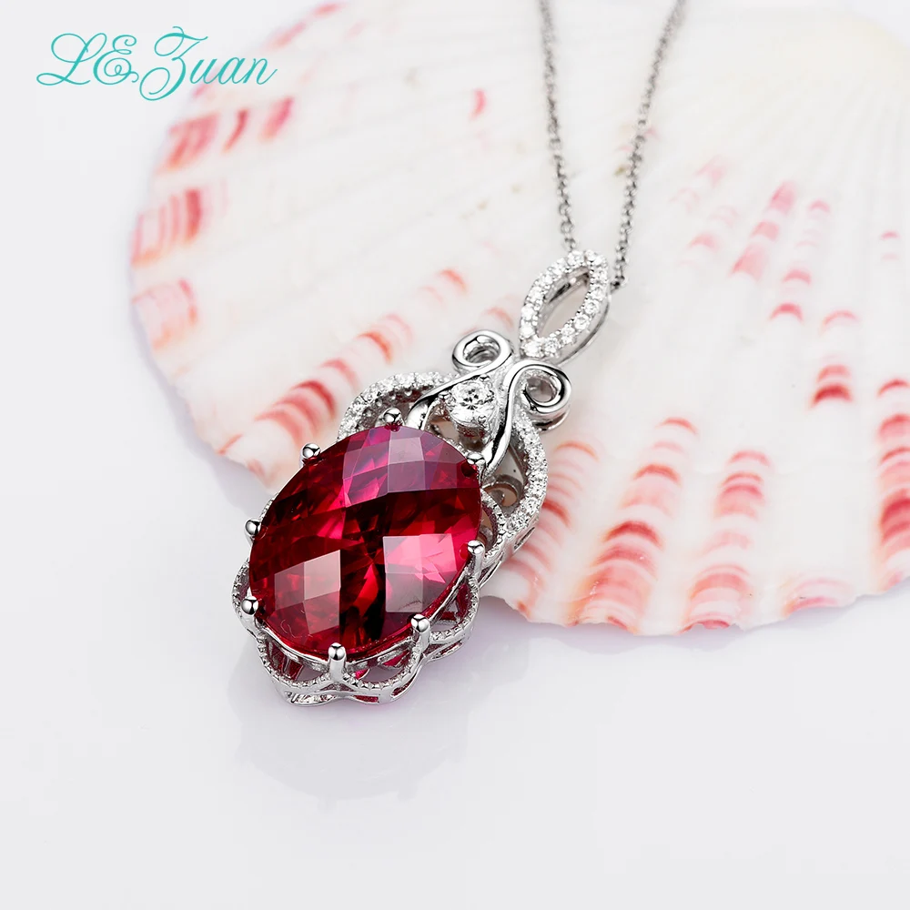 

L&zuan S925 Sterling Silver Necklace With 12.88ct Red stone Luxury Pendant Fine Jewelry For Women
