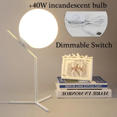 Скандинавские современные минималистичные настольные лампы для гостиной, белый стеклянный шар, Настольный светильник, железный штатив, молочный круглый шар, настольная лампа для чтения - Цвет абажура: 2