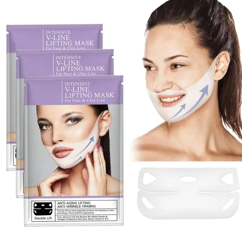 

4pcs/box 4D Double V Face Shape Tension Firming Mask Slimming Eliminate Edema Lifting Thin Face Masks Face Care Tool Drop Ship