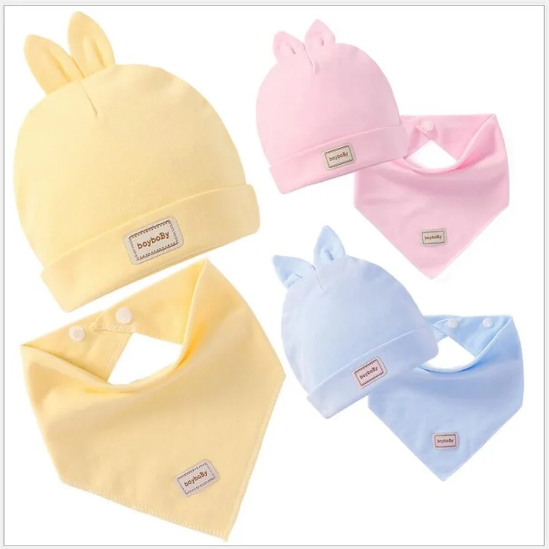 

Cartoon Baby Toddlers Cotton Sleep Cap Headwear Lovely Hat and bibs Baby Hats & Caps for Newborn Baby Accessories