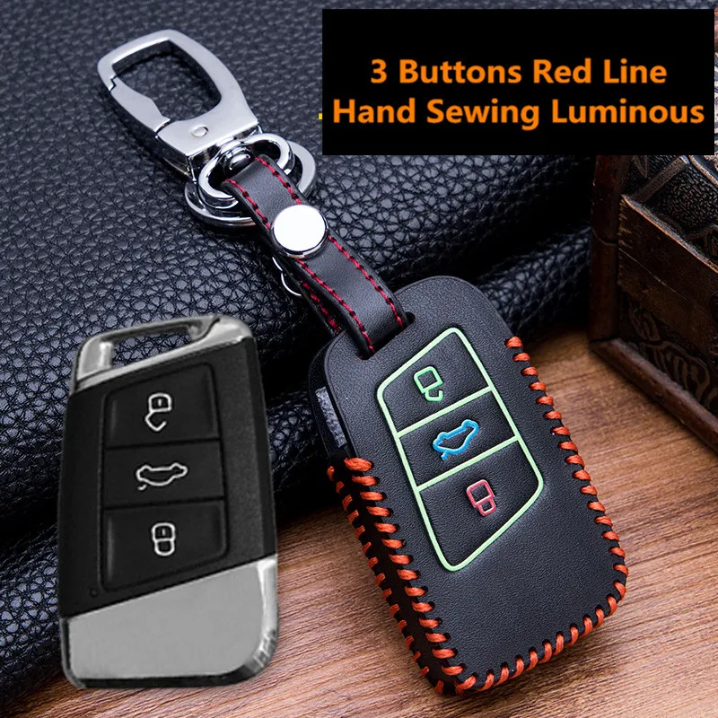 Luminous-Leather-Car-Key-Remote-Cover-Case-For-Volkswagen-VW-Tiguan-MK2-2017-2018-2016-Magotan