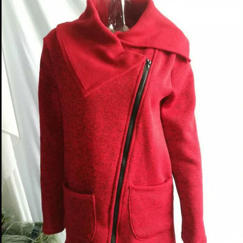  2019 Fashion Solid Turn-down Collar Sweatshirt Hoodie Women Fleece Zipper Long Jacket Coat Autumn W