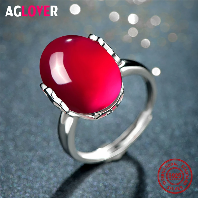 

Genuine 18mm Ruby Rings Woman Luxury 925 Sterling Silver Rings Female Wedding Jewelry