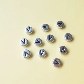 

High Quality Silver Letter Beads 500pcs/Lot 4*7MM Single Initial Alphabet V Jewelry Beads Acrlic Character Bracelet Spacer Beads