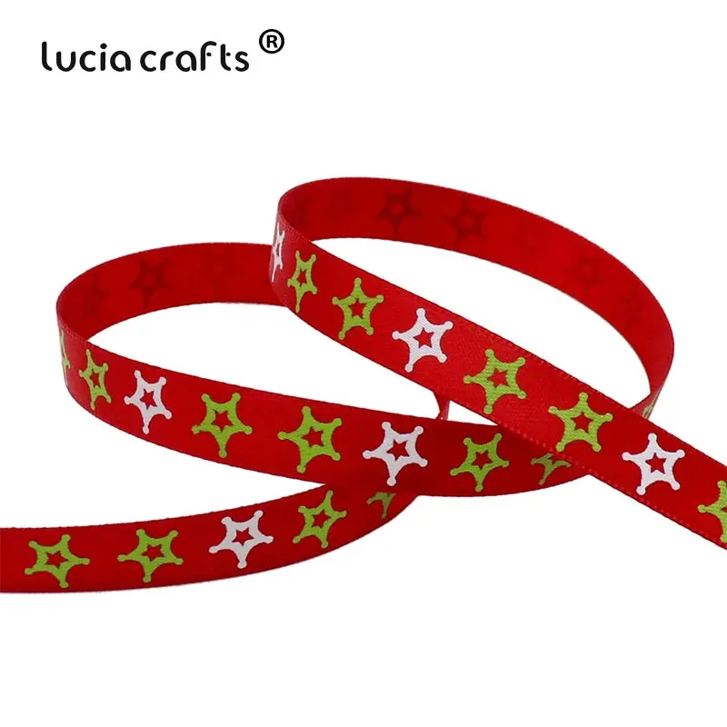 Lucia crafts 5 ярдов/12 ярдов 10 мм печать Рождество корсаж/атласные ленты DIY рождественские вечерние украшения материал T0504