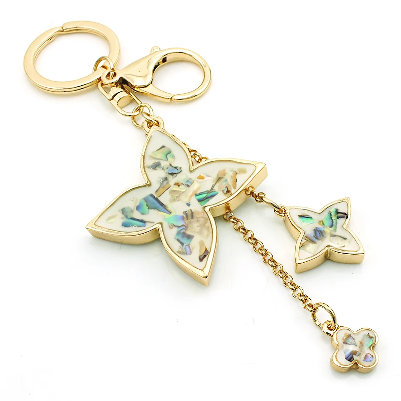 2015 Spring Latest Metal Keyring Dangle 2 Color 3D Clover Golden Keychains Bag 