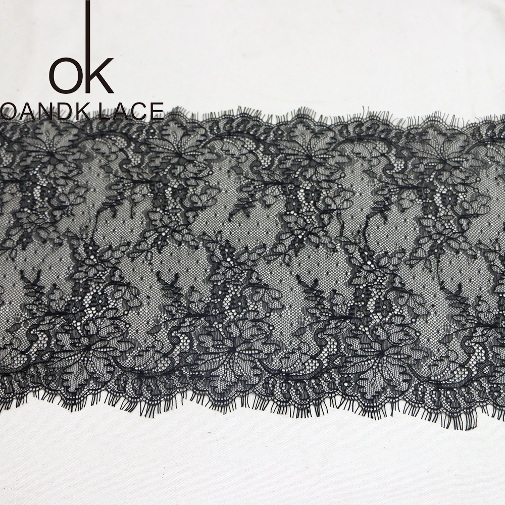 

3 meter/ lot Eyelash Lace Fabric 24cm DIY Decorative High Quality Soft Off Nylon Eyelash Lace Trim Wedding Dress Fabric