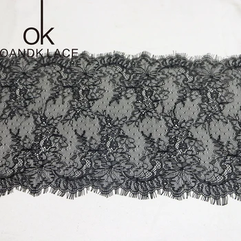 

3 meter/ lot Eyelash Lace Fabric 24cm DIY Decorative High Quality Soft Off Nylon Eyelash Lace Trim Wedding Dress Fabric