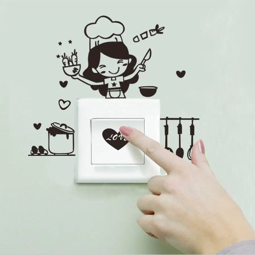

Modern Creative Kitchen Light Switch Sticker Cute Cook Vinyl Wall Decal Home Decor Environmental Protection Waterproof a2