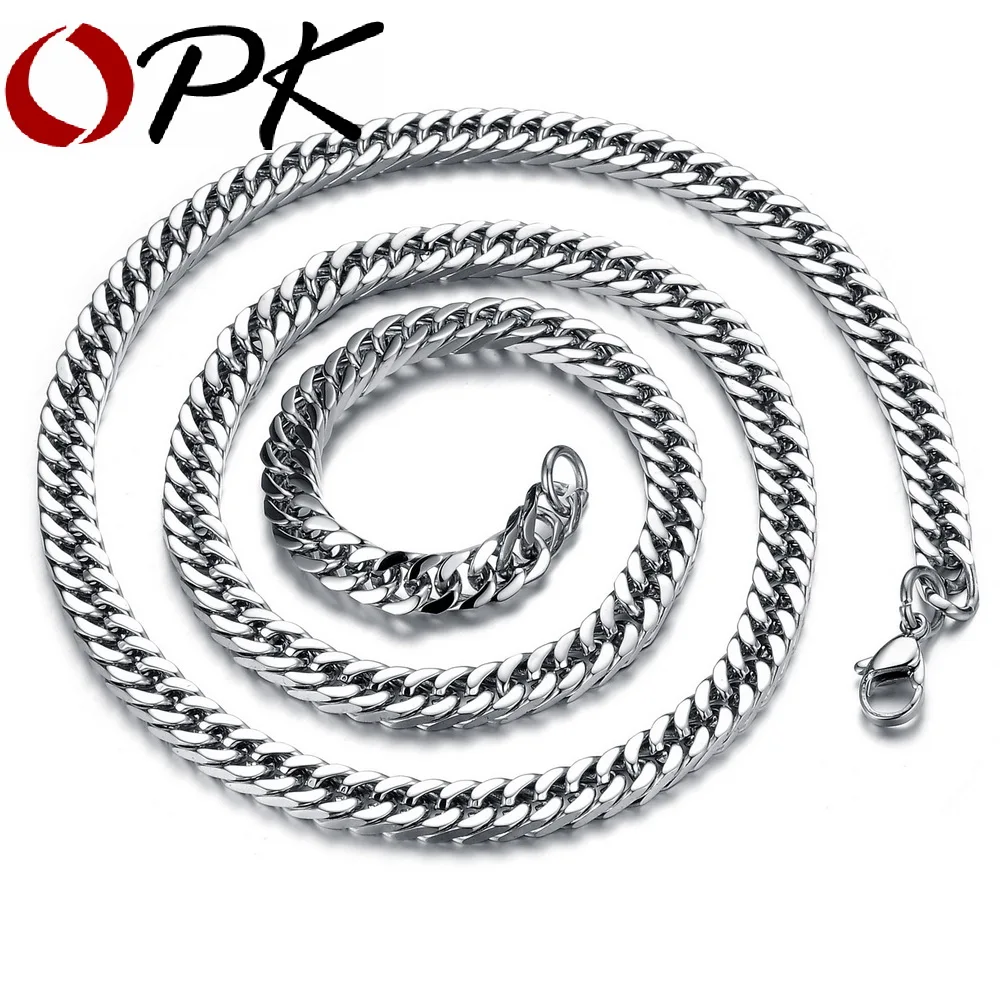 

OPK Fashion Width 8mm/6mm/3mm Length 56cm/50cm Man Necklaces Classical Stainless Steel Link Chain Men Jewelry Low Price GL743