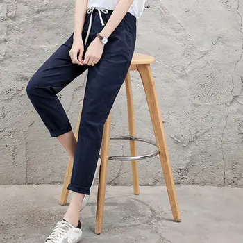 

Women Big Size Long Trousers Solid Elastic Waist Pants Ankle Length Harem Pants
