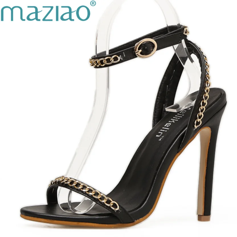 

Women Sandals Shoes High Heels Summer Sexy Chain Platform Stiletto Buckle Ankle Strap Sandals Open Toe Chain MAZIAO