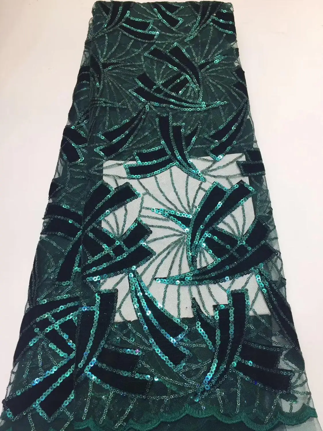 

French lace fabric 5yds/pce green sequins embroidery velvet mesh fabrics women gorgeous luxury paryt event exclusive dress 2019