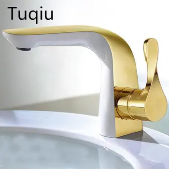 

high quality Basin faucet brass unique design bathroom faucet luxury single lever gold and white sink faucet basin faucet