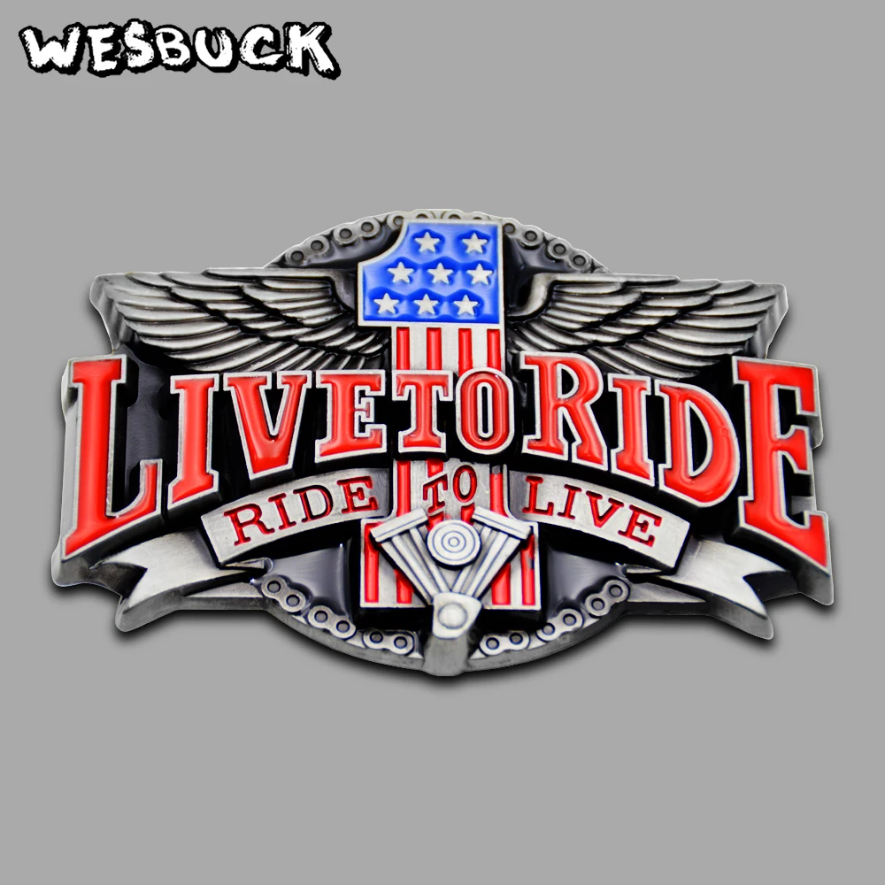 WesBuck Brand New Men Belt Buckle Enamel Live to Ride Motor Biker Rider Belt Buckle Gurtelschnalle Boucle Buckle With PU Belt