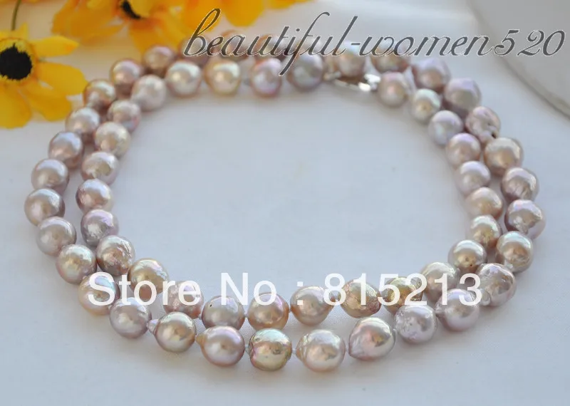 

FREE SHIPPING>>>@@ > N773 Lavender 10-11mm round keshi reborn freshater pearl necklace 33inch