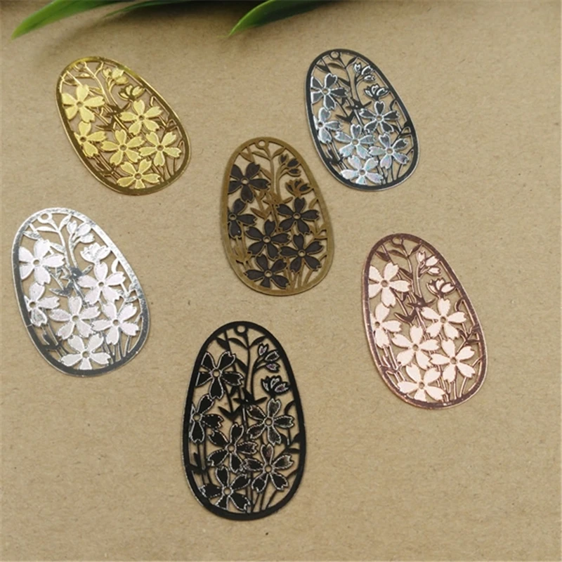 

20 PCS 40*25mm Vintage Brass Hollow Filigree Flower Wraps Connectors Charm DIY Jewelry Findings cy1223
