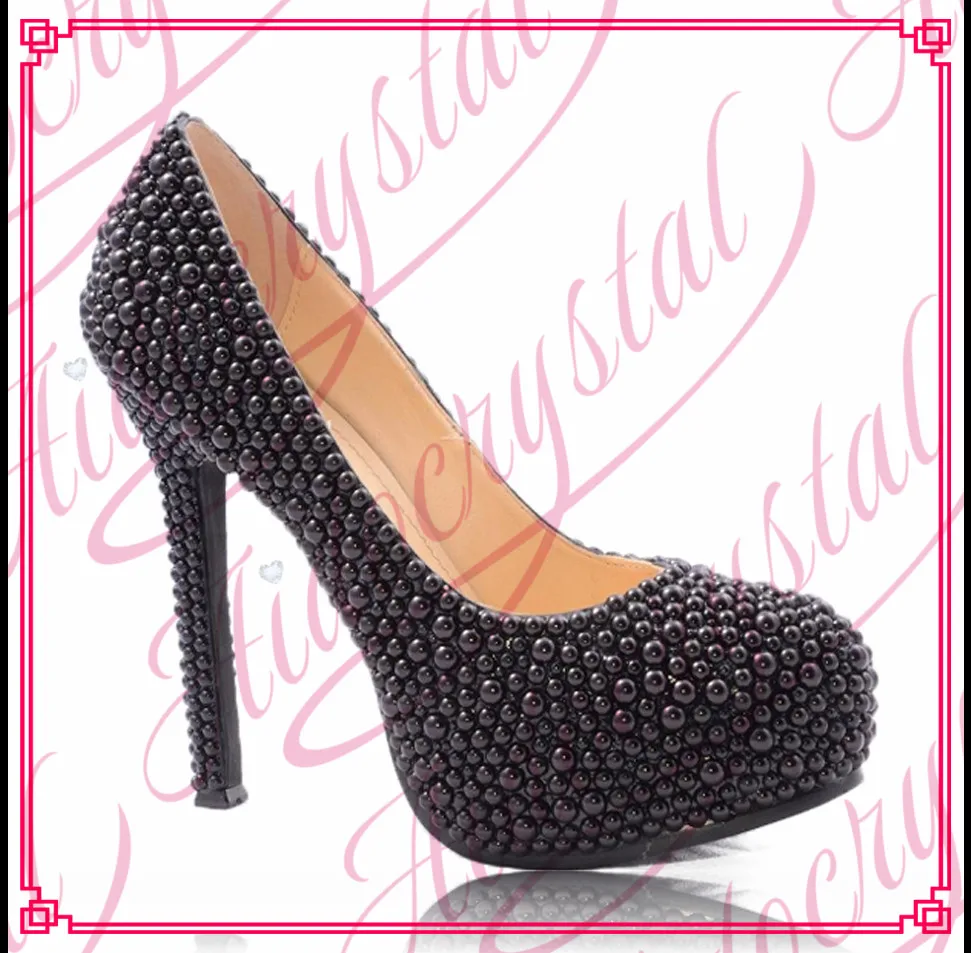 

Aidocrystal black hot selling pearls women sexy thin high heel shoes free shipping