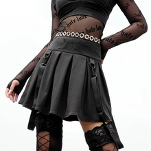 Панк Готическая Женская юбка Harajuku Высокая талия с поясом мини юбки Летняя плиссированная юбка на молнии рок женская уличная одежда для девочек Jupe Femme