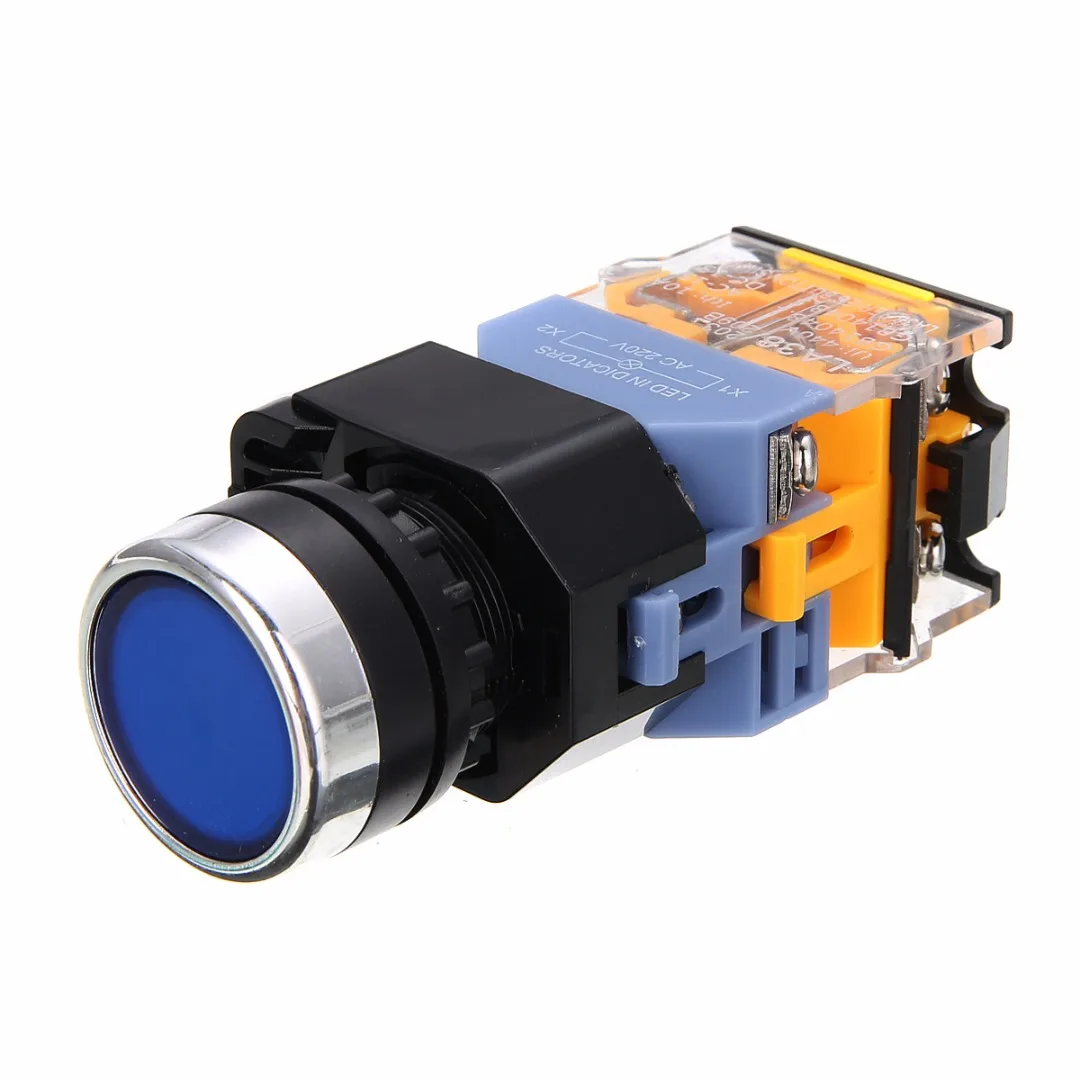NO+NC START STOP DPST LED Momentary Push Button Switch AC 220V For Starter Contactor Relay Mayitr