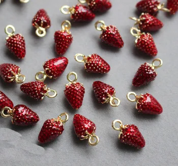 

10pcs/lot Jewelry Making Drip Alloy Charm Pendant Accessories Red Strawberry Enamel Charm 10*16mm
