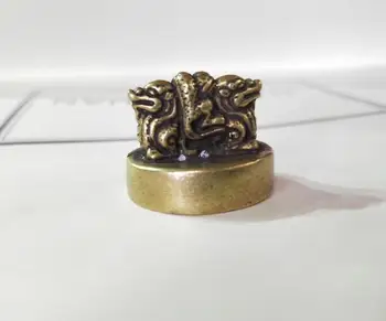 

Chinese brass double dragon small seal statue